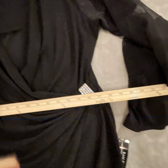 NWT Women Size 14W Flattering Knee Length Wraparound Dress Bell Sleeves Black - Picture 11 of 16